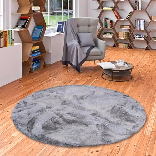 Pergamon Plush Luxe Rond Vloerkleed van Kunstbont - Grijs Gevlekt