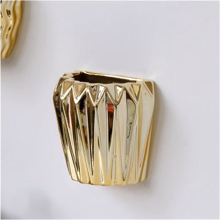 Keramische plantenmand Opknoping vaas met gouden accenten - Goud - B: 12,2 cm, D: 10,8 cm