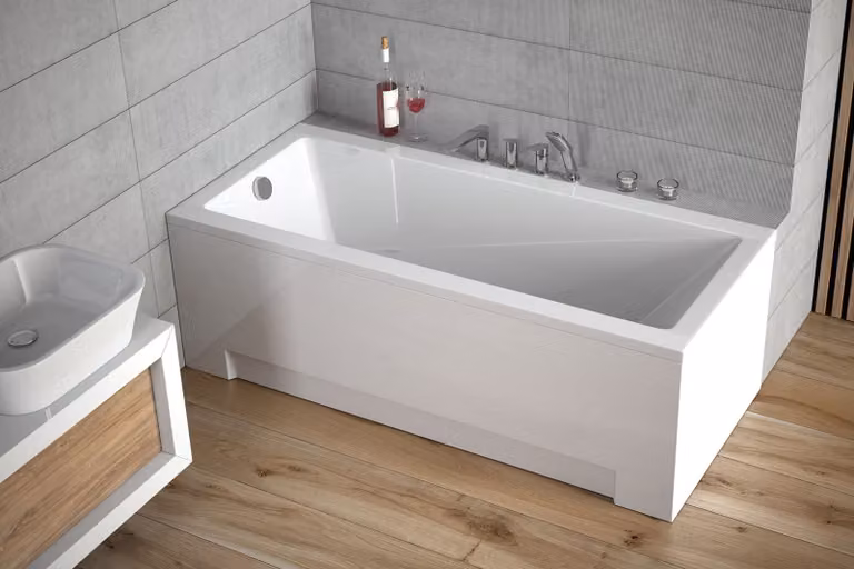 Badland Modern Besco Badkuip, Rechthoekig, 170 x 70 cm, Complete 4-in-1 Set met Acryl Omranding en Sifon