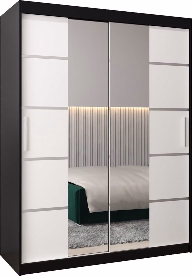 InspireMe VENTILA IV 150 Kledingkast met 2 schuifdeuren - Zwart Mat + Wit Mat - B/D/H: 150 x 62 x 200 cm