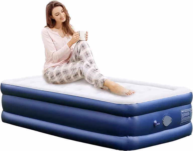 Zelfopblaasbaar luchtbed voor 1 persoon met ingebouwde elektrische pomp, blauw, B/D/H: 99 x 190 x 43 cm