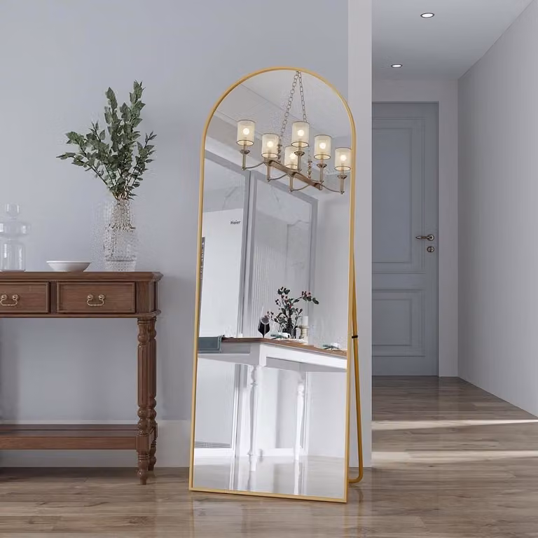 Staande spiegel met gewelfd topdesign voor outfit checks - Goud - 162 x 53 cm