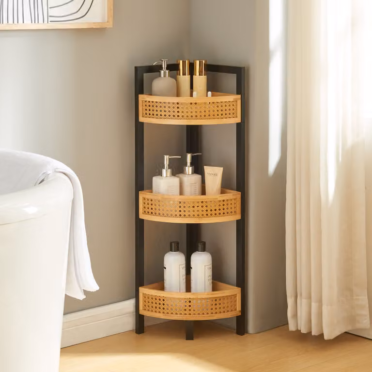 en.casa Boekenkast Tervola met 3 planken, rattanlook, zwart / bamboe, B: 80 cm, D: 23 cm, H: 23 cm