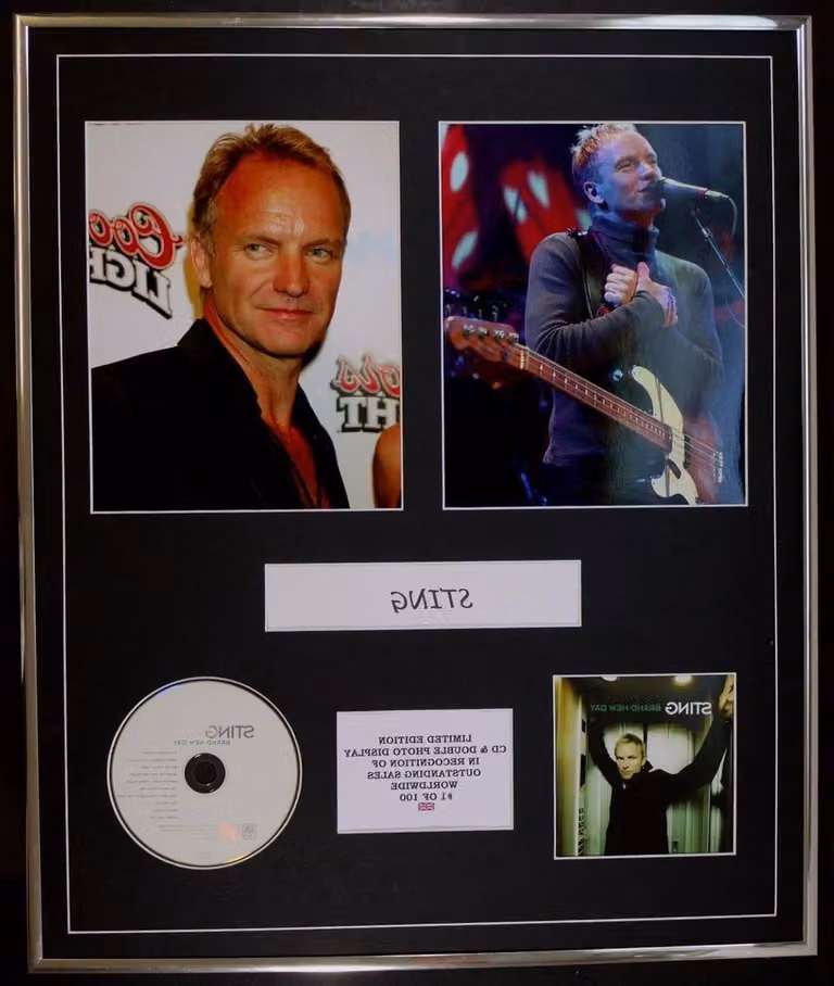 Zilveren Muziek Memorabilia Display met Dubbele CD en Foto Houder - 60 x 50 cm