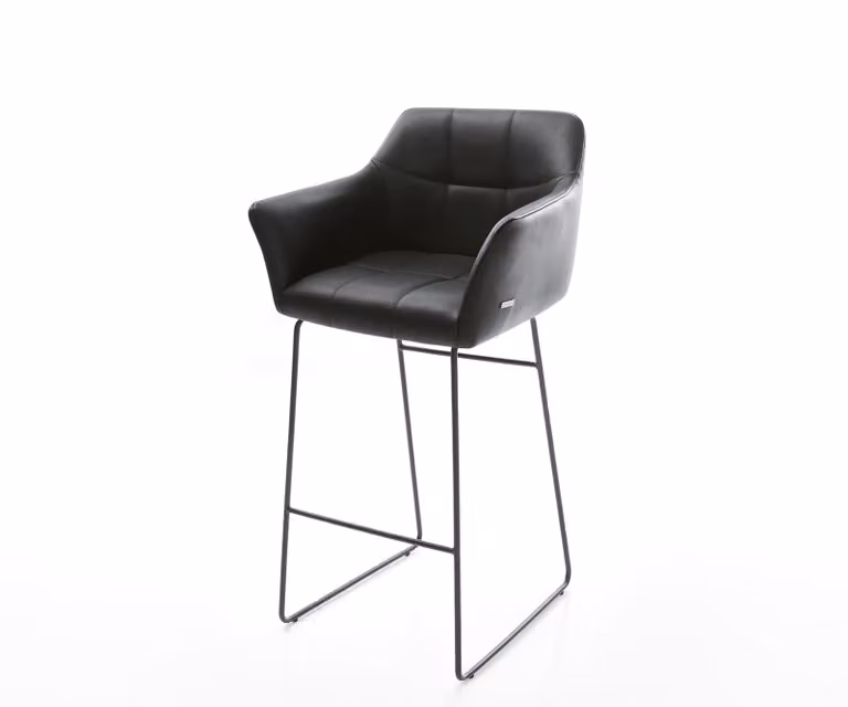 DELIFE Barstoel met armleuningen, echt leer, zwart, metaal, modern design
