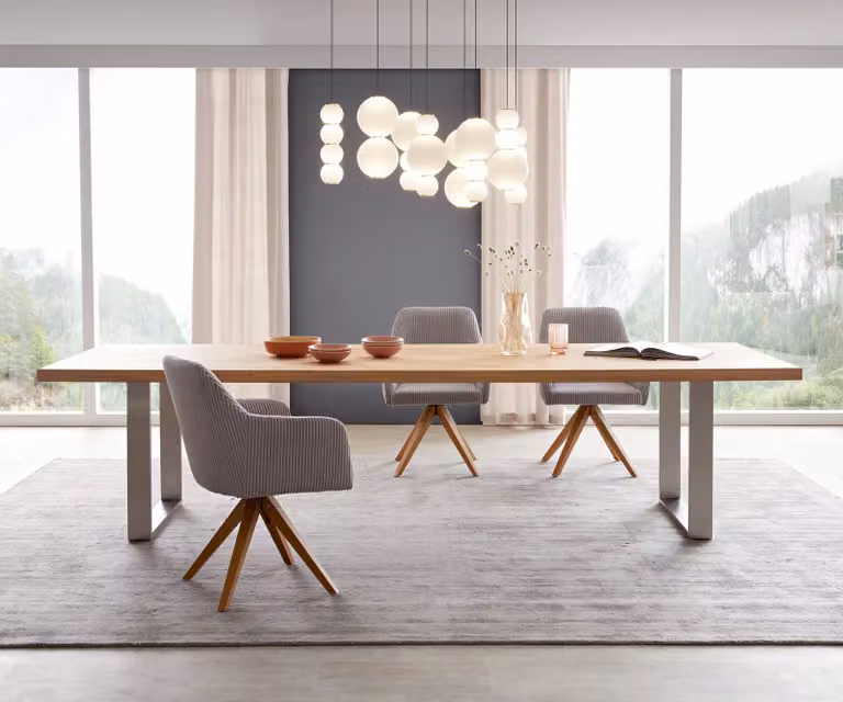 DELIFE Eettafel Edge Rektangulair Eikenhout en Roestvrij Staal Bruin en Zilver B: 300 cm, D: 100 cm, H: 76 cm