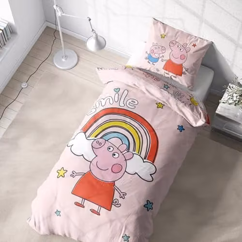 Peppa Pig & George Kinderbeddengoed Smile Regenboog - Dekbedovertrek 135 x 200 cm en Kussensloop 80 x 80 cm