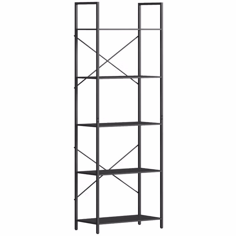 HOMCOM Boekenrek 5-laags Industrieel Metaal Zwart B/D/H: 60 x 30 x 170 cm