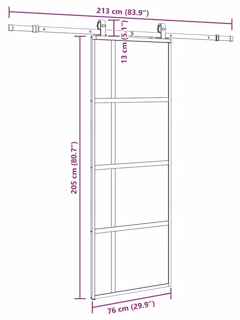 vidaXL Schuifdeur met beslag, zwart, 76 x 205 cm, veiligheidsglas