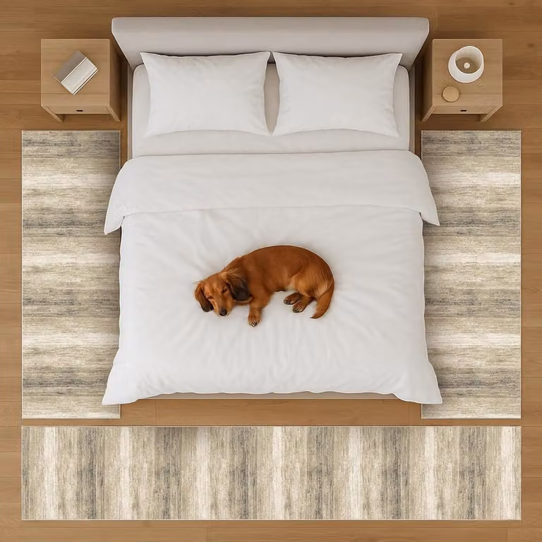 3-delige tapijtset voor bedomranding in modern gemêleerd design, beige, 67 x 340 cm