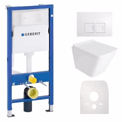 Lavita Duofix Basic complete toiletset met inbouwreservoir, randloos wandtoilet Maio wit, wc-bril en Delta 25 bedieningsplaat met witte knop