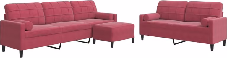 vidaXL 3-delige moderne loungeset met kussens en bolsters in wijnrood fluweel