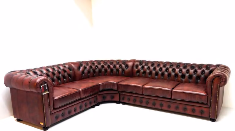 Chesterfield hoekbank SPRINGFIELD - 2 hoek 3 zits - Leder Burgundy (Bordo Rood)