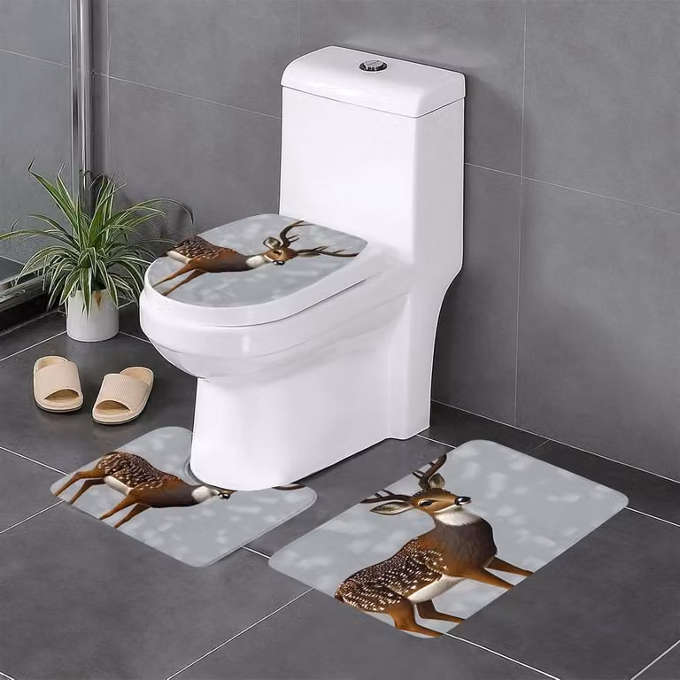 3-delige badkamertapijt set met antislip badmatten in grijs, 60 x 40 cm