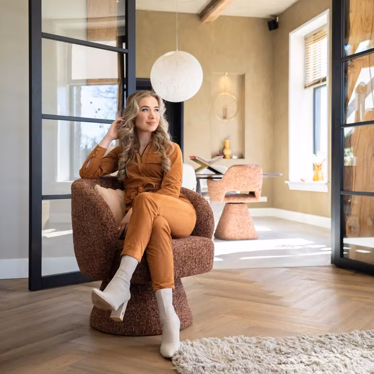 Bronx71 Fauteuil Lenn draaibaar chenille koperbruin