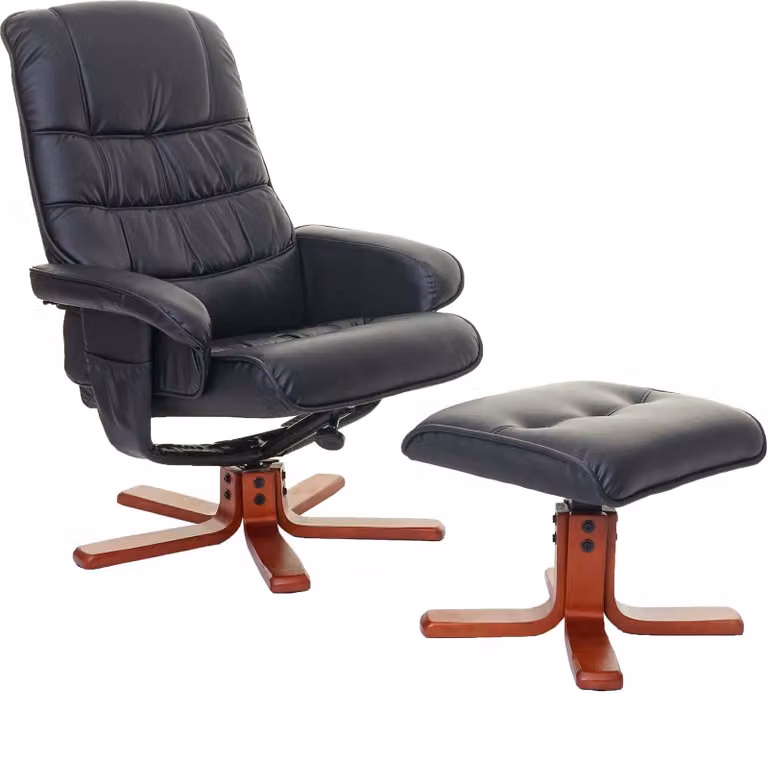 Mendler Relaxfauteuil HWC-E30 TV-fauteuil met voetenbank, zwart kunstleer