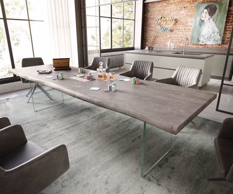 DELIFE Eettafel Edge XL Acacia Platina met Glas en Live-Edge, B/D/H: 300 x 100 x 76,5 cm