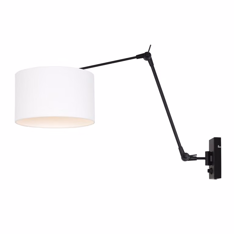 Steinhauer Wand Leeslamp Prestige Chic zwart met wit linnen lampenkap diameter: 30 cm