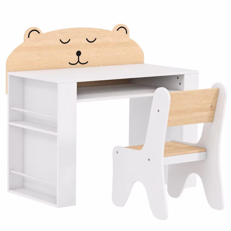 AIYAPLAY Kinder tafel- en stoelset met boekenkast, wit