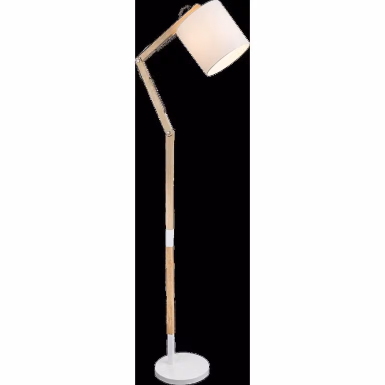 Globo Vloerlamp Mattis wit met hout en stoffen kap H 157 x B 50 x D 50 cm