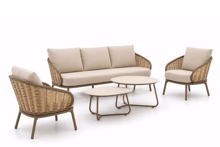 Apple Bee Pine Key 5-delige loungeset met aluminium frame, beige en bruine kussens