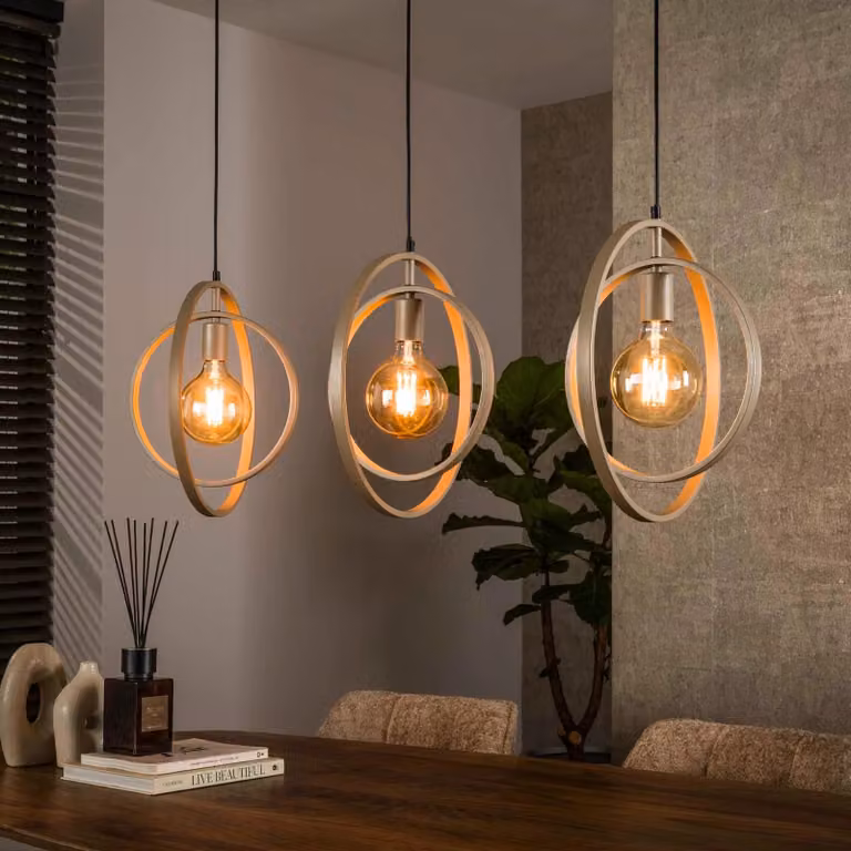 Hanglamp Turn Around Beige/Goud met Ringvormig Design en Hoogteverstelbare Ophanging