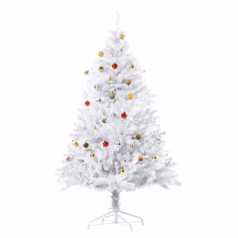 HOMCOM Kerstboom met decoratie, realistisch, wit, 680 takken, 150/180 cm