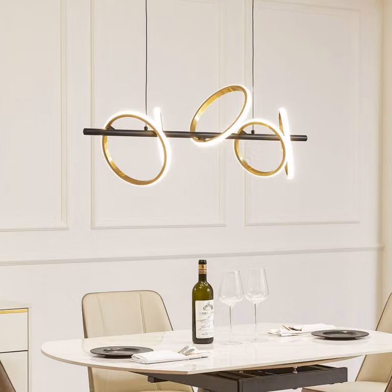 Lucande Madu LED hanglamp L92,5 modern ringvormig zwart/goud/wit