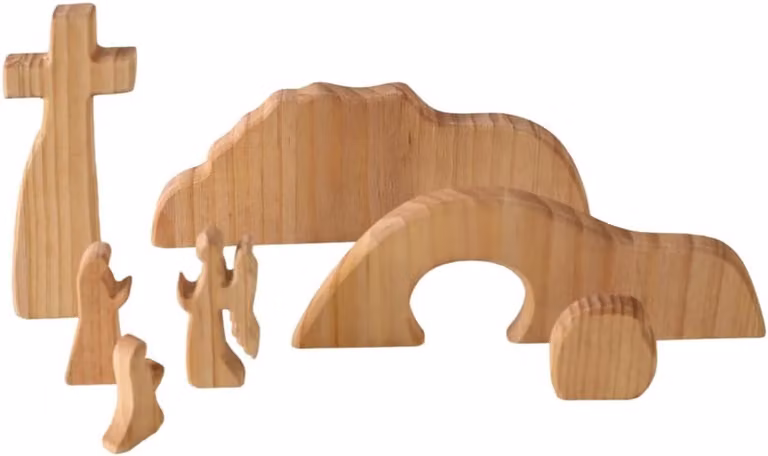 Dailygoods Paaskruis Houten Paasdecoratie Set van zeven elementen Handgemaakt Christelijk ornament
