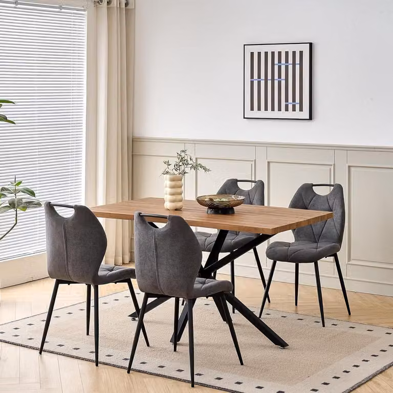 Industriële eetkamerset met eettafel en stoelen in donkergrijs, Breedte: 140 cm