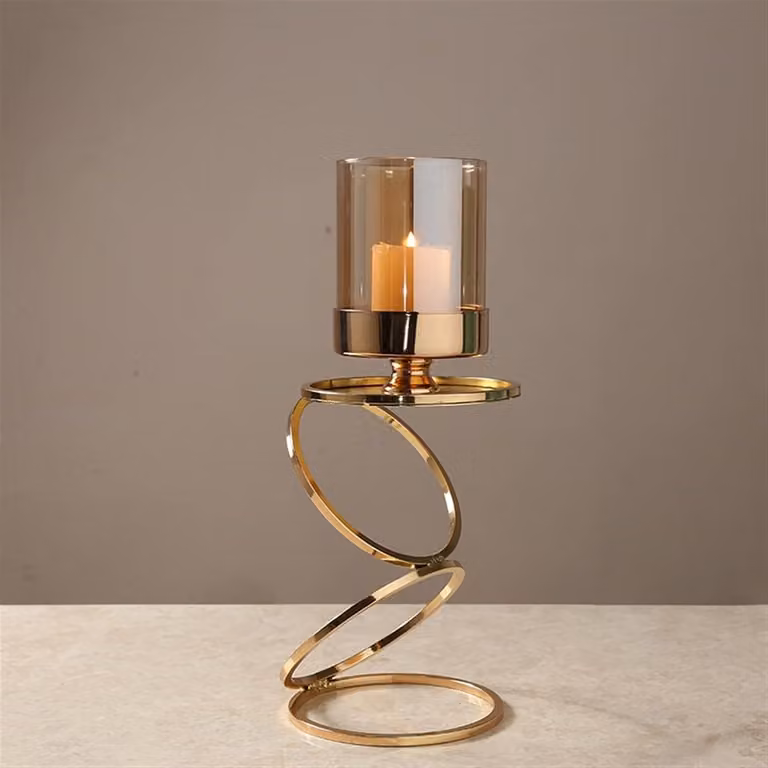Zwarte metalen kandelaar met glazen windlicht in geometrisch design, 36 x 14 cm
