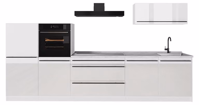 Vicco R-Line complete keukeneenheid Wit Hoogglans met marmer werkblad, 340 cm