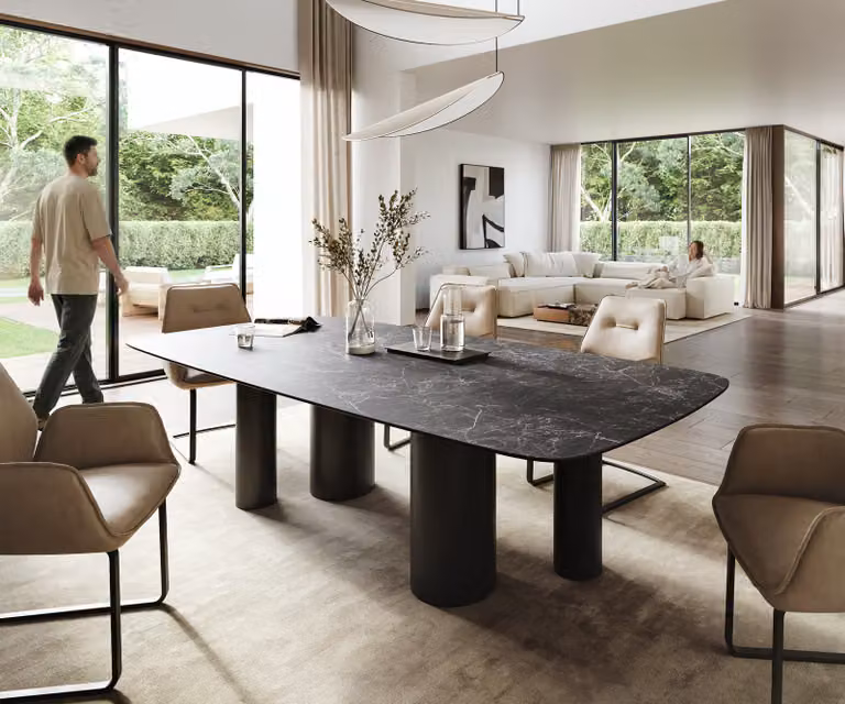 DELIFE Eettafel Edge Boot met Keramisch Blad en Metalen Onderstel, Anthraciet/Zwart, B/D/H: 260 x 120 x 75 cm