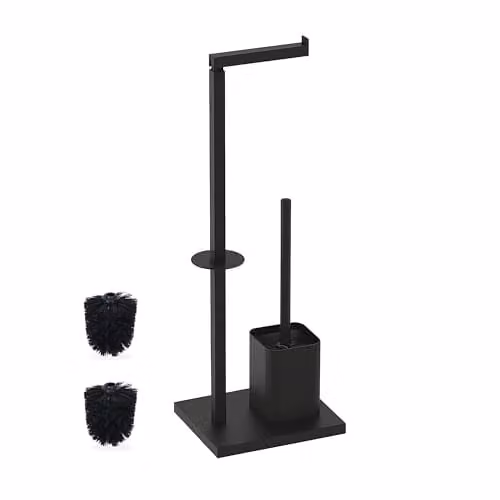 Relaxdays Toiletbutler met wc-borstel en reserverolhouder, zwart, H 67,5 x B 20 x D 15,5 cm