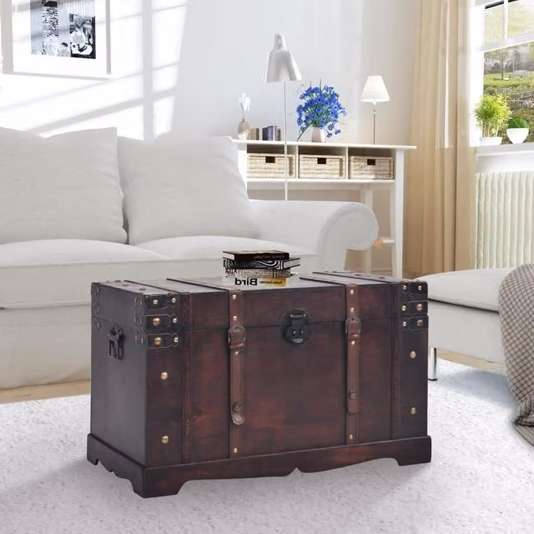Houten Schatkist in Vintage Antieke Stijl - Bruin - B/D/H: 66 x 38 x 40 cm