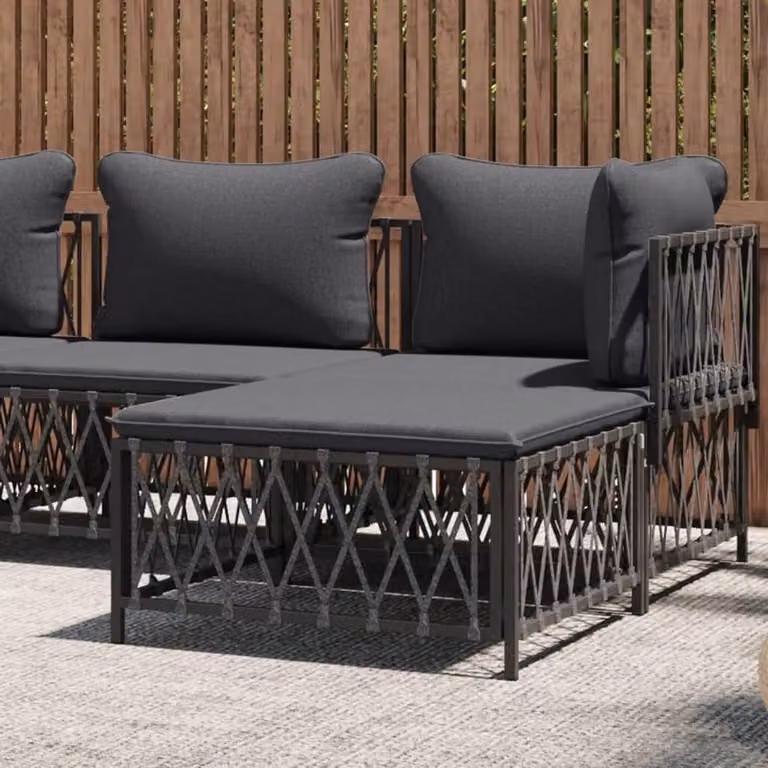 Antraciet buitenpoef met kussen en modulair ontwerp voor in de tuin