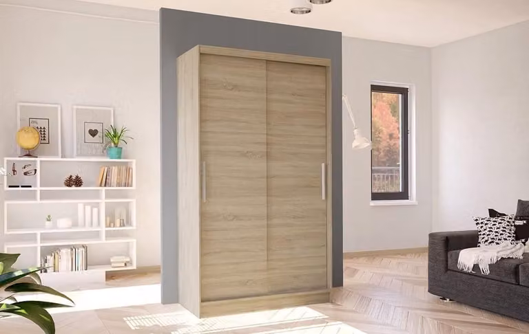 Kledingkast met schuifdeuren voor de slaapkamer in Sonoma hout-effect, B: 100 cm, H: 200 cm, D: 58 cm