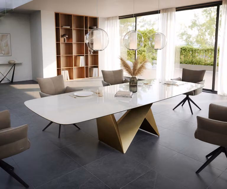 DELIFE Eettafel Edge Boot Keramiek Onyx Champagne Origami Metaal Goud B/D/H: 300 x 120 x 76 cm
