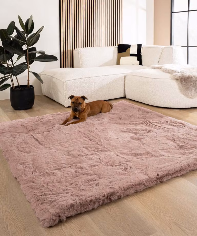 Comfy Deluxe Fluffy vloerkleed vierkant roze 100 x 100 cm
