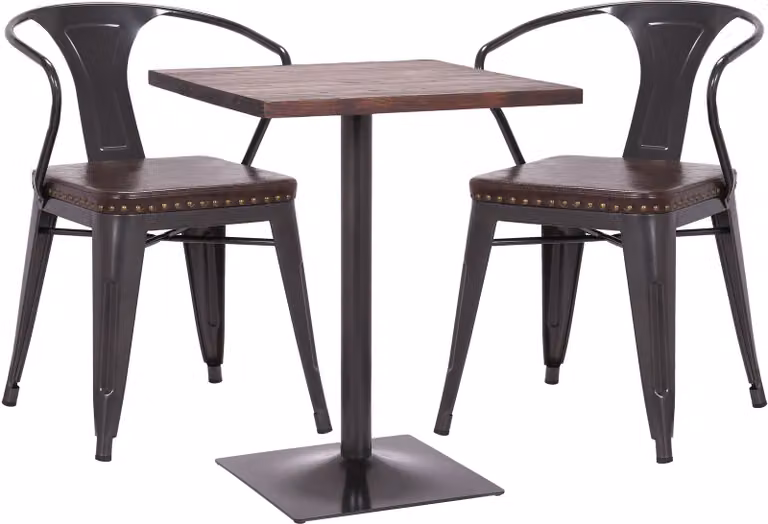 Mendler Set van 2 Bistrotafels en 2 Eetkamerstoelen HWC-H10d Zwart-Bruin