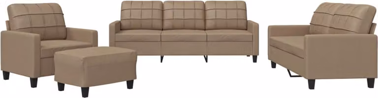 vidaXL 4-delige loungeset met kussens in cappuccino kunstleer