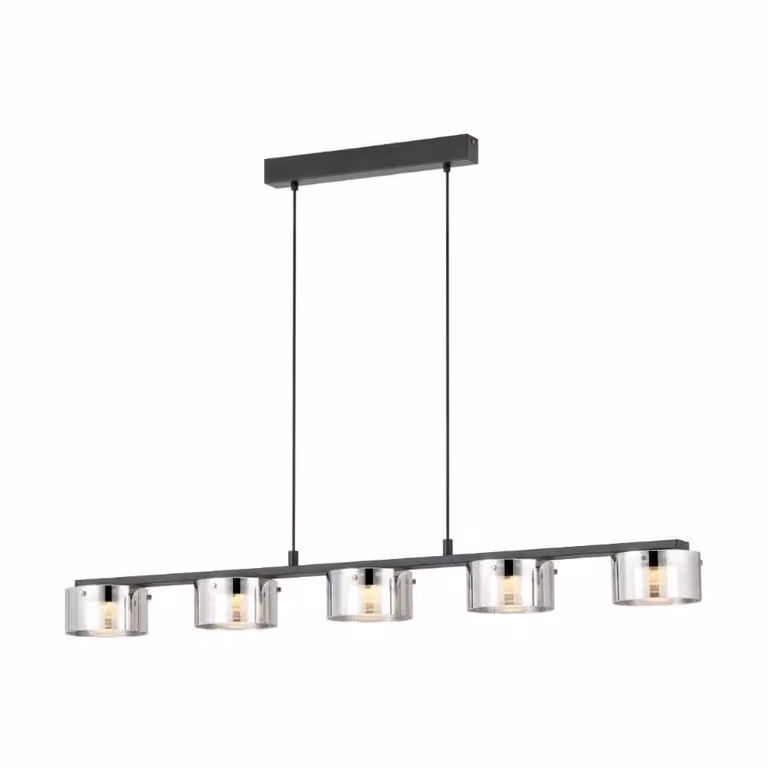 Eglo Copillos LED-hanglamp met rookglas en zwart metaal, Cilindrisch, B/D/H: 15 x 15 x 116 cm