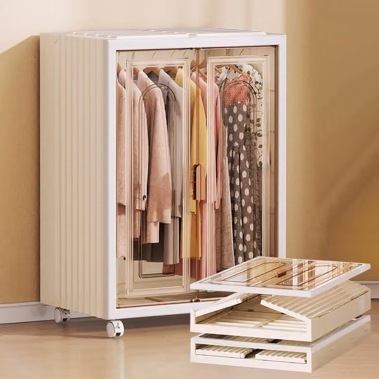 Wit Vouwbaar Kledingkast Systeem met Wielen - B/D/H: 47.8 x 70 x 98.5 cm