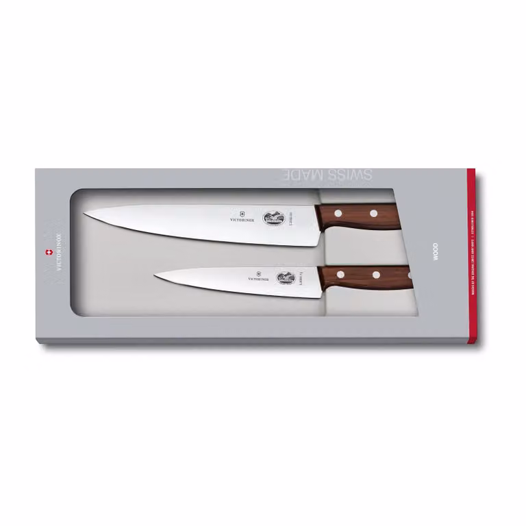 Victorinox Wood koksmessen set van roestvrij staal en esdoornhout