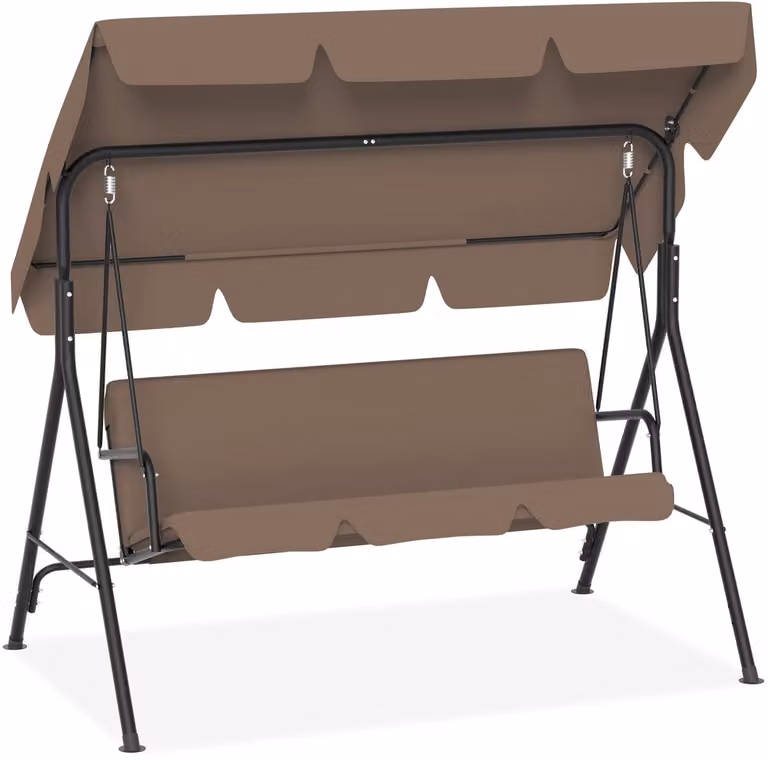 Aufun Tuinschommel 3-Zits met Verstelbaar Schuifdak en Ligfunctie, Donkerbruin, B/D/H: 193 x 110 x 152 cm