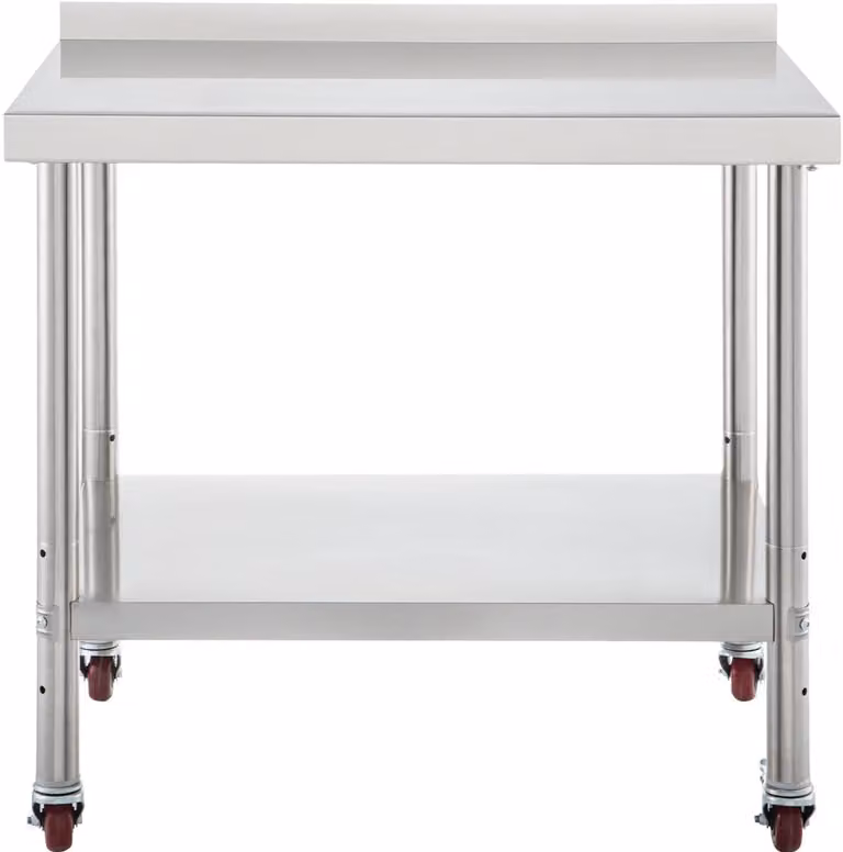 Mobiele RVS Werktafel met wielen in zilver, B/D/H: 76,2 x 61 x 89 cm
