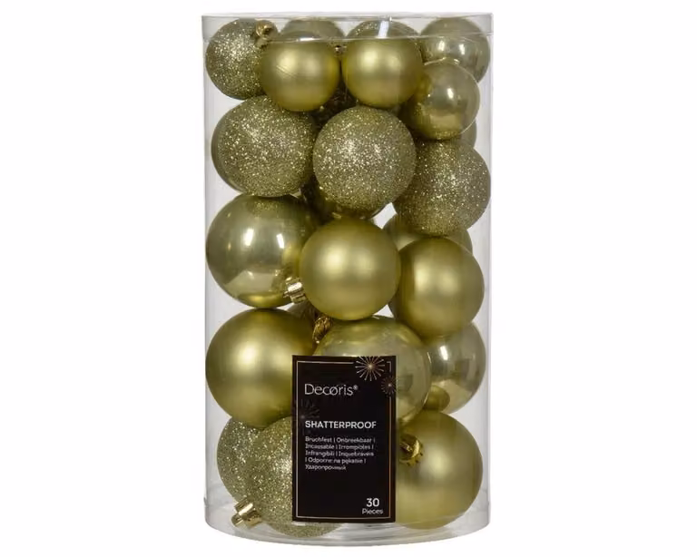 30 Onbreekbare kerstballen pistachegroen, ronde plastic kerstdecoratie