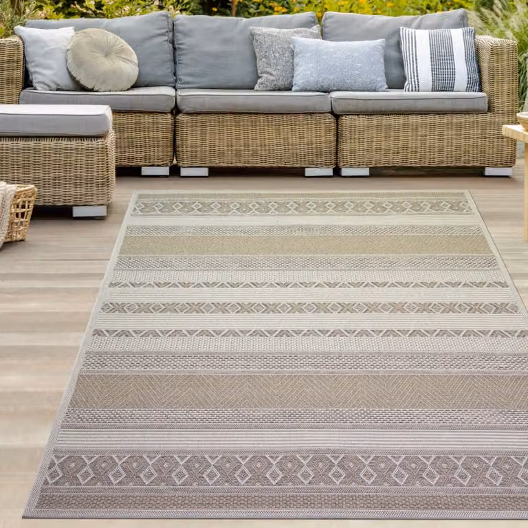 Teppich-Traum Sisal Vloerkleed voor Binnen en Buiten, Rechthoekig, Gestreept, Beige en Bruin, 120 x 160 cm