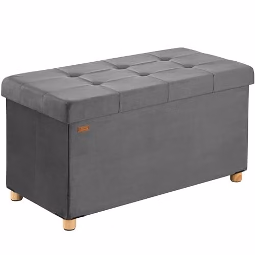 Casaria Opbergbank in antraciet fluweel met houten poten, B/D/H: 76 x 38 x 42 cm