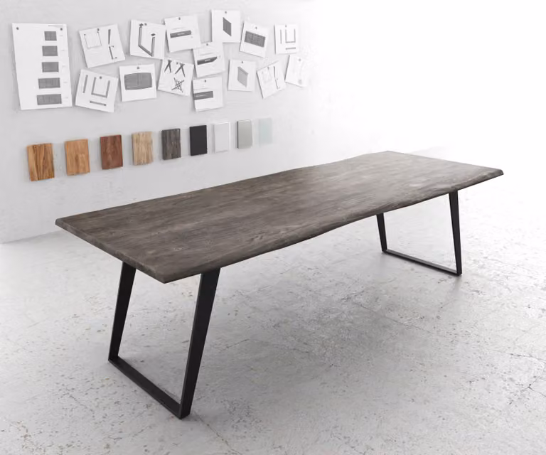 DELIFE Eettafel Edge Live-Edge Acacia en Metaal Platina/Zwart B: 260 cm, D: 100 cm, H: 74,5 cm